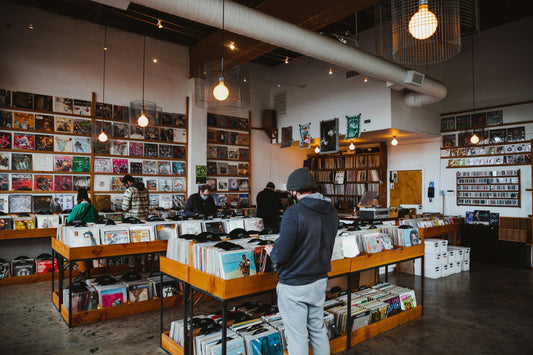 Vinyl store with people browsing