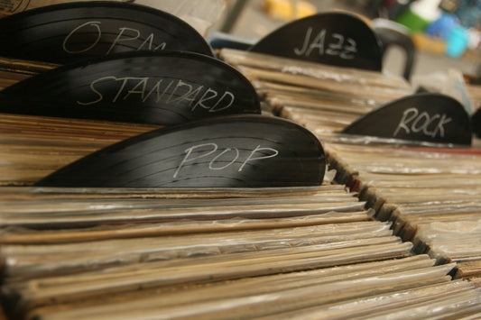 pop, rock, jazz record displays