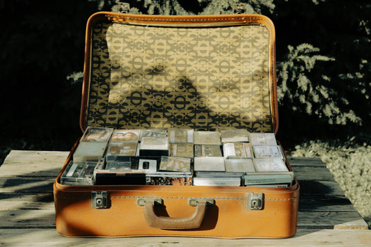 suitcase with cassettes