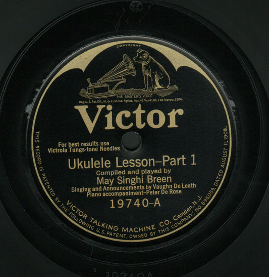 78 rpm ukulele lesson record in black by Victor 